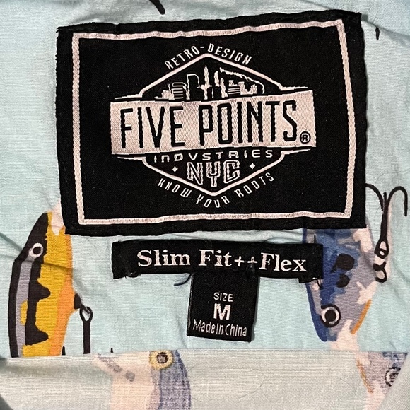 Retro-Design Five Points Men's Short Sleeve Shirt Size M Slim Fit - Picture 4 of 9